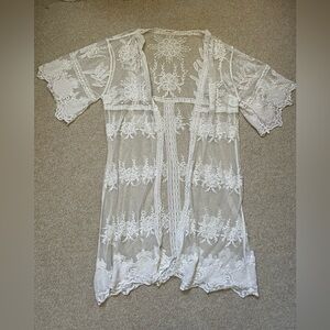 White Sheer Lace Kimono Cover-Up